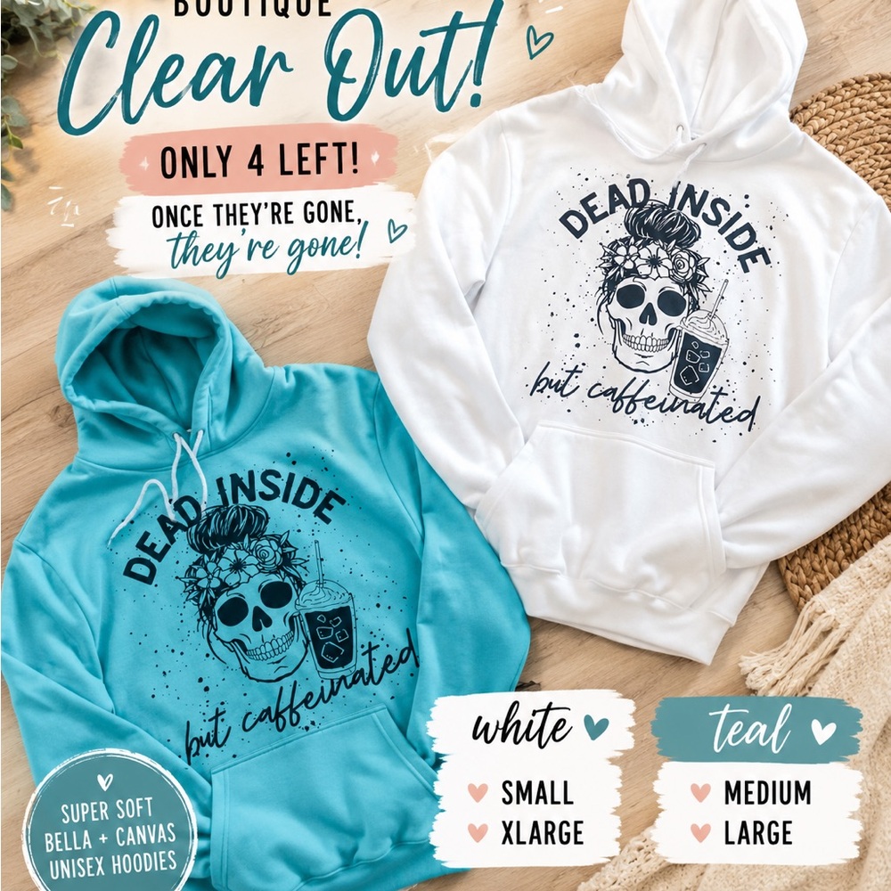 Dead Inside but Caffeinated Skull Hoodie - Bella + Canvas White